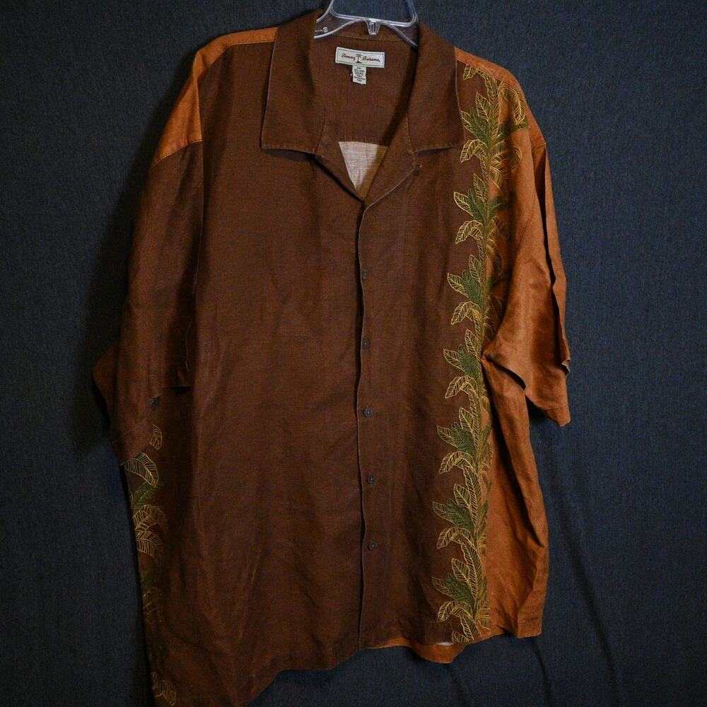 Tommy Bahama Men's XXL Linen Blend Short Sleeve Camp Shirt Tropical Print